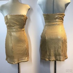 Costa Blanca  Luxury Gorgeous Strapless Gold Sequin Dress Size XS
